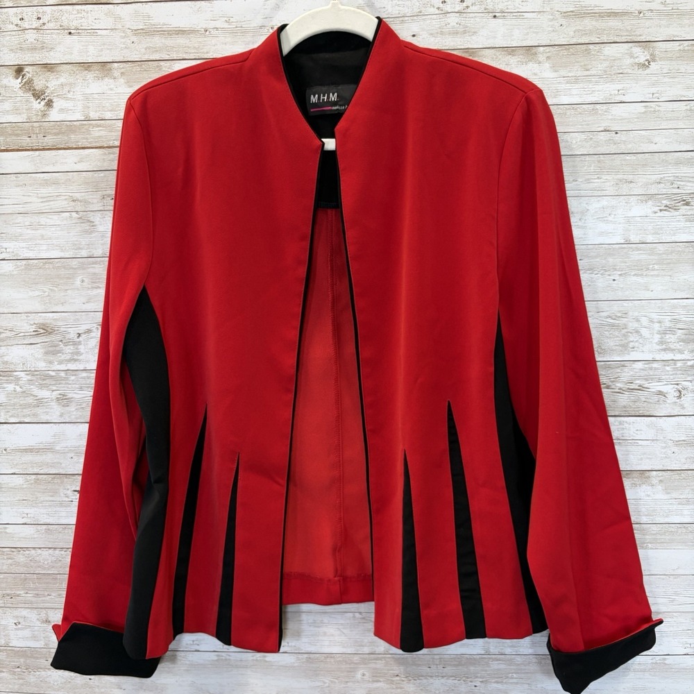MHM Melissa Harper Womens 12 Jacket Red Black Colorblock Godet Y2K Blazer - Picture 2 of 10